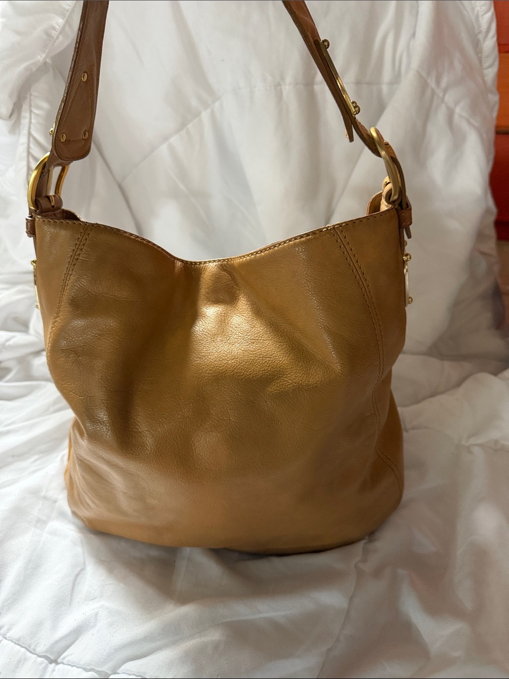 Michael Kors Cognac Leather Shoulder Hobo Bag